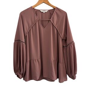 Crosby by Mollie Burch Mauve Balloon Sleeve Popover Blouse Size Small